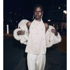 NWOT Zara Cream Sleeveless Top with Silver Accents